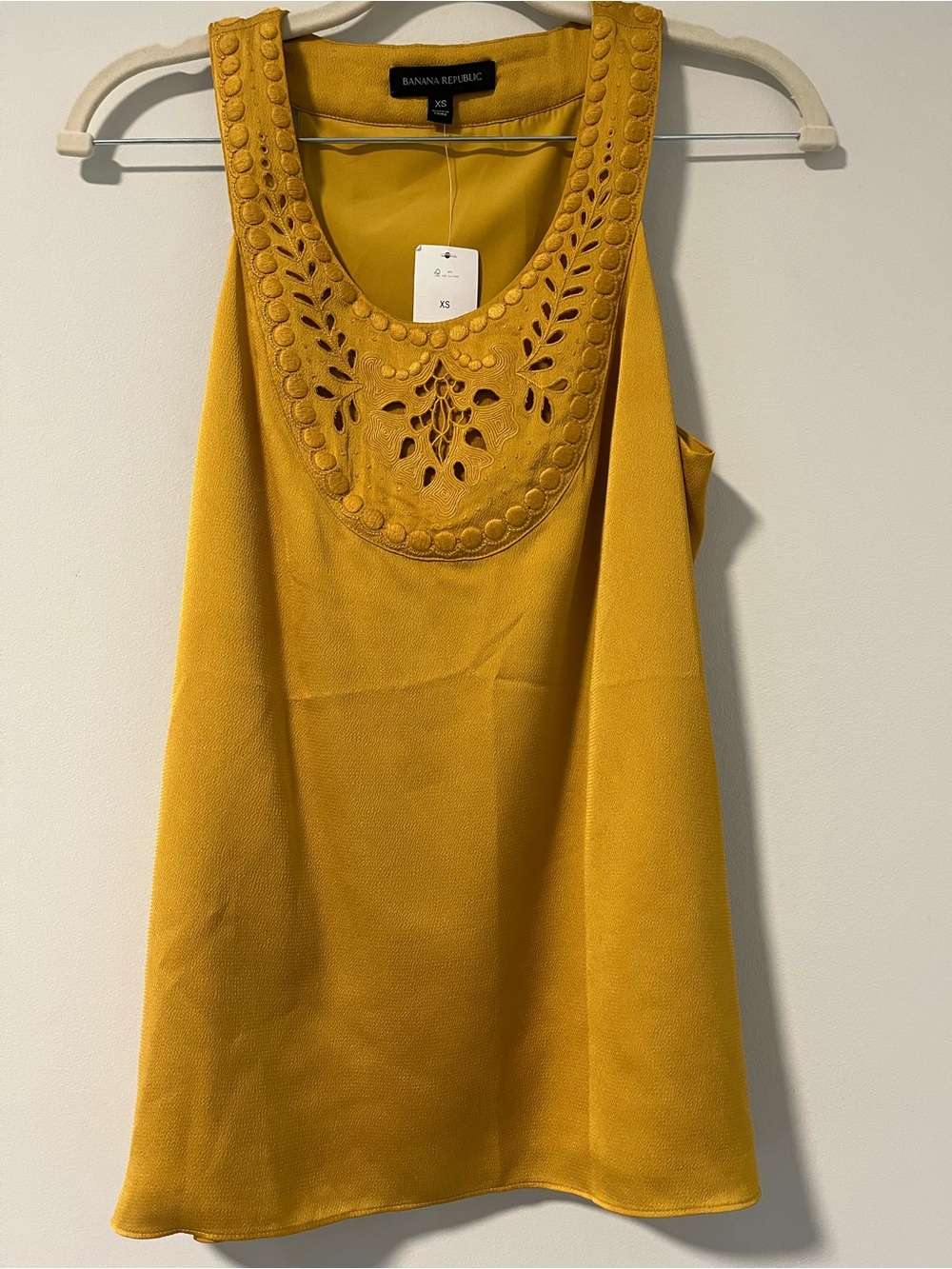Banana Republic Mustard Yellow Cutout Yoke blouse NWT